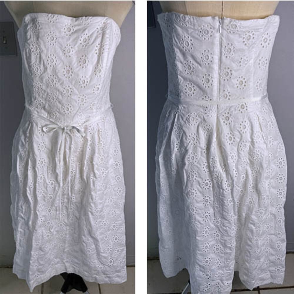 Lilly Pulitzer Collection White Eyelet Strapless Dress Size 14 Cotton